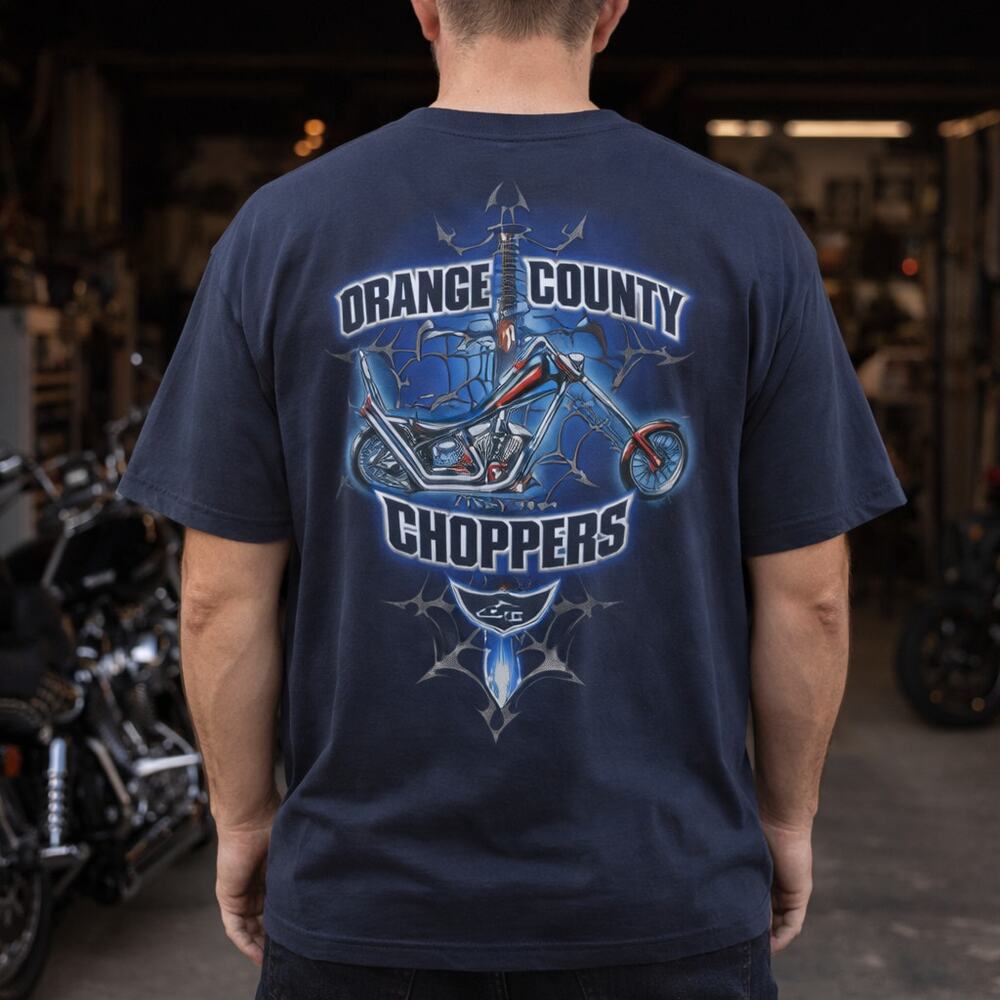 Orange County Choppers VTG SZ XL Navy Graphic Tee Autographed By Paul NWT